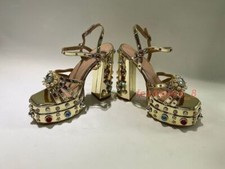 Women Ankle Strap Platform Sandals Rhinestones Chunky Heel Pumps High Heeled