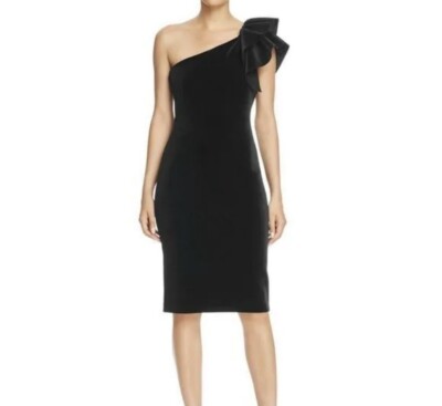 eliza j ruffle one shoulder dress Eliza J NEW Ruffle One Shoulder Black Velvet Sheath Knee Length Dress Size  8