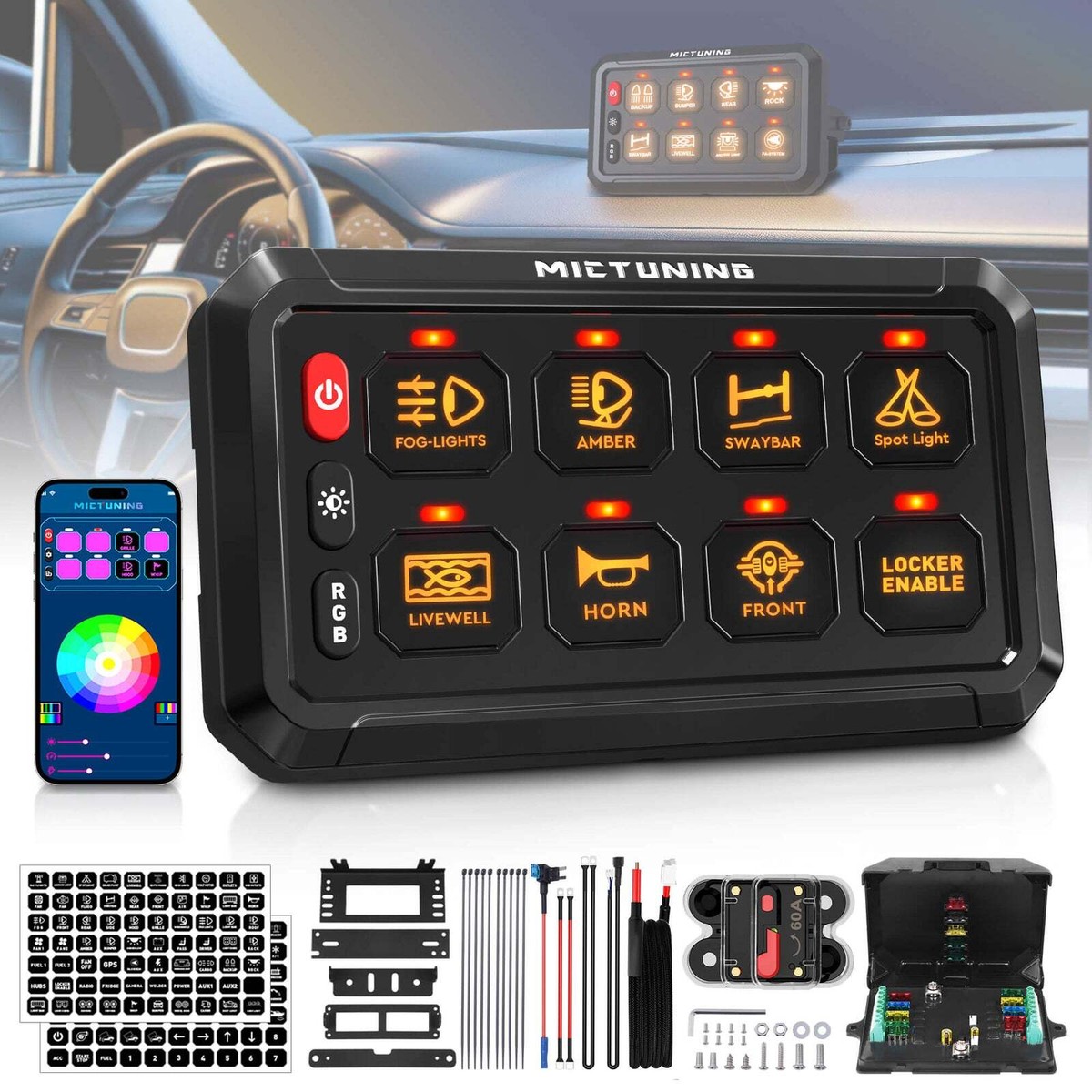 Wireless 8 Gang Switch Panel Offroad LED Light Bar Control Box for