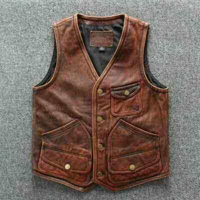 Men's Biker Vintage Tan Brown Real Leather Motorcycle Vest