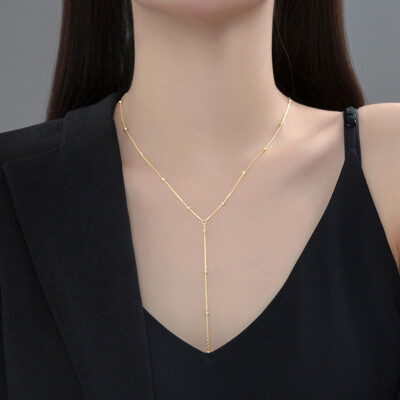 Minimalist 925 Sterling Silver Beads Tassel Chain Lariat Y