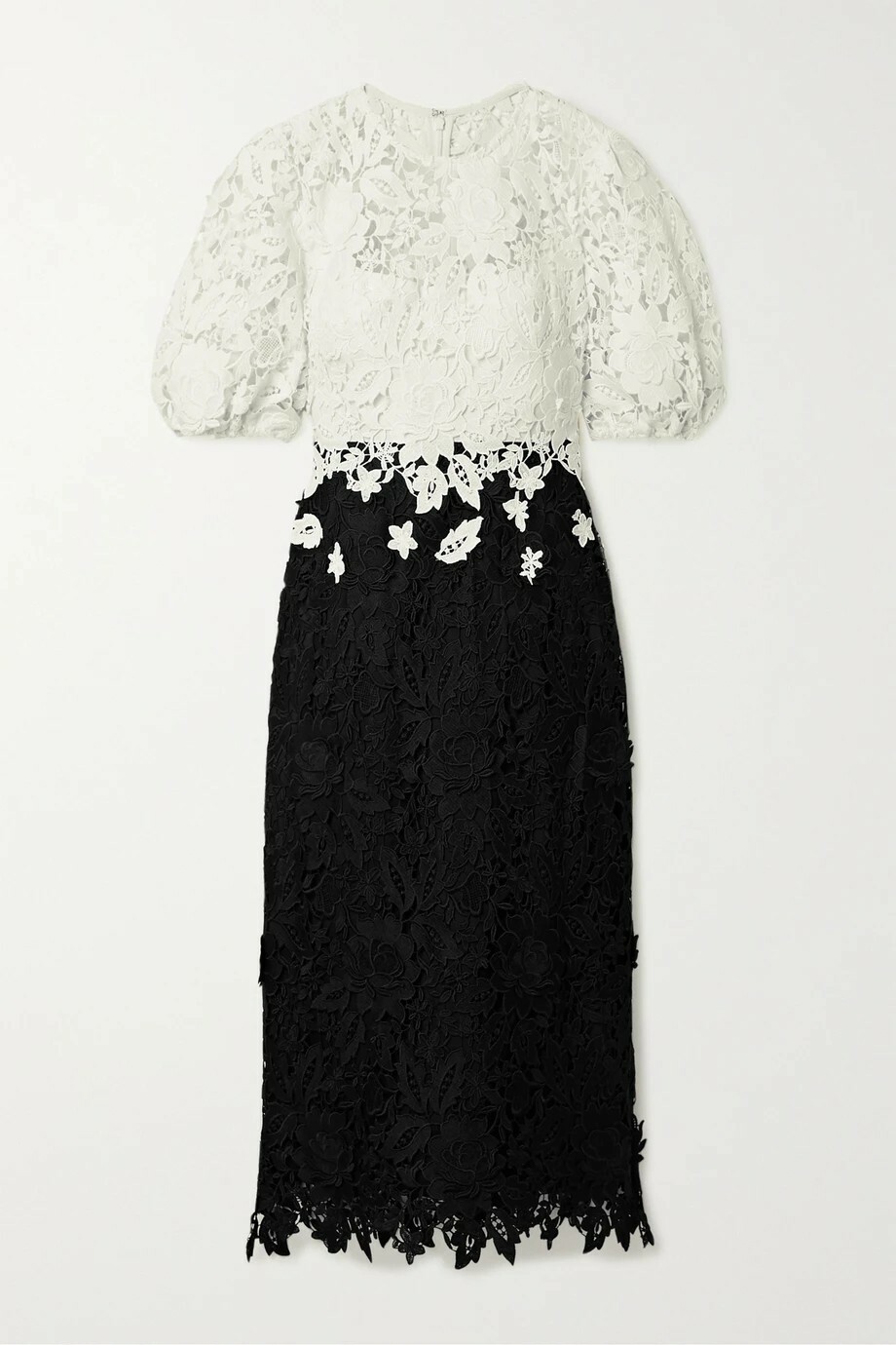 Lela Rose Lace Sheath Midi Dress Size 4 Ivory/Black $1690