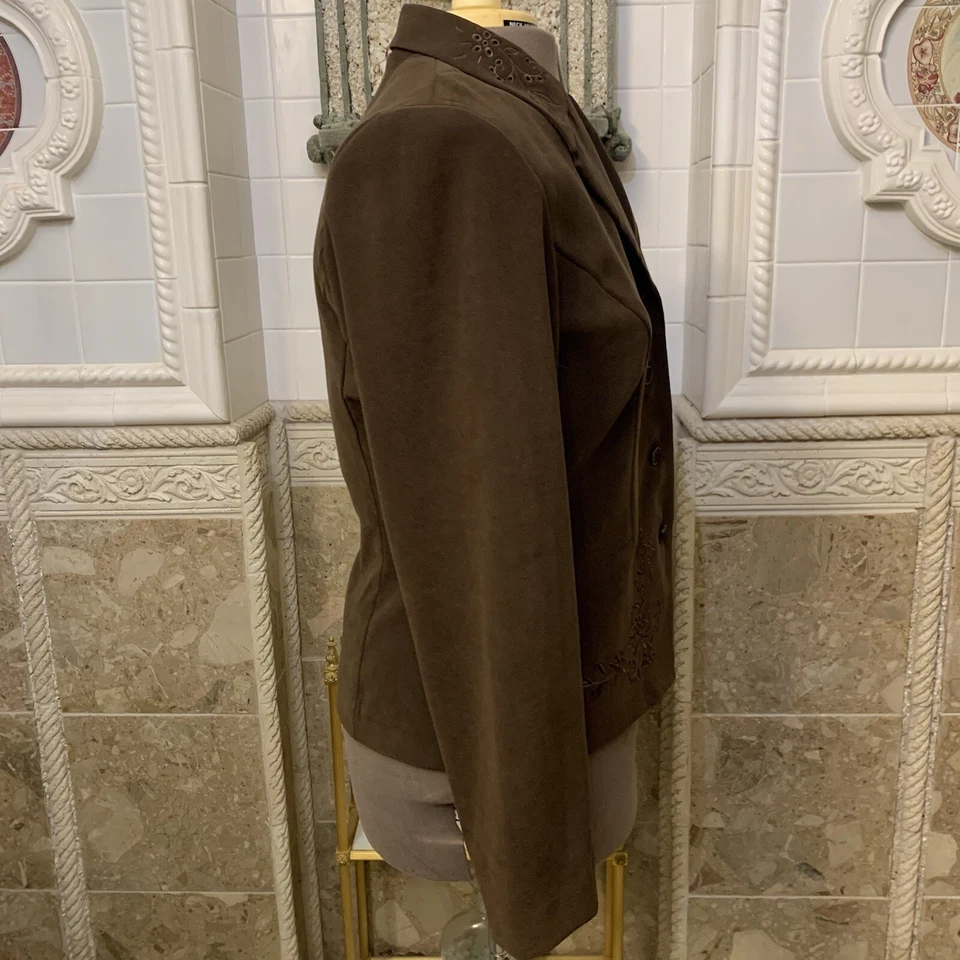 Studio 1. Sz 14. Embroidered Lightweight Unlined Long Sv Suede Cloth Jacket LC Foto 4 de 4