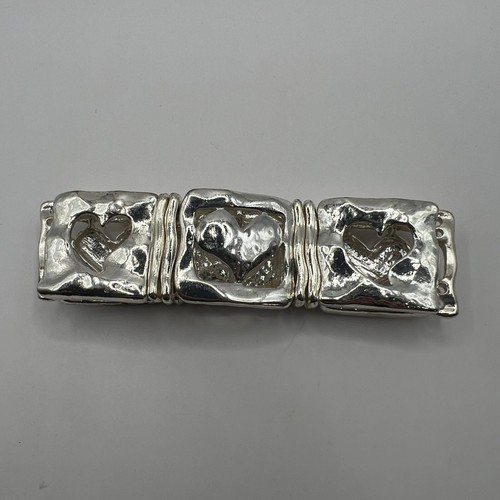 Heart Bracelet Silver Tone Stretch Love Caring Friendship - Picture 4 of 9