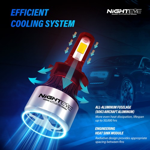 NIGHEYE 9000LM LED Headlight Bulbs Kit High Low Beam Super Bright 6500k White - Picture 3 of 34