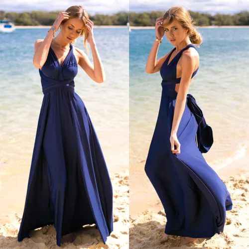 Maxi Vestido Damas Cóctel Fiesta Baile de graduación Vestido Cuello Halter Dama de honor Boda Largo* - Imagen 19 de 29