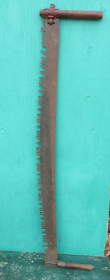 VINTAGE Crosscut Saw Tool + 60'' Long Blade With Two Wooden Handle