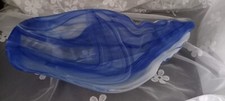 ART GLASS BLUE  WHITE CONCH SHELL LARGE SIZE 14"