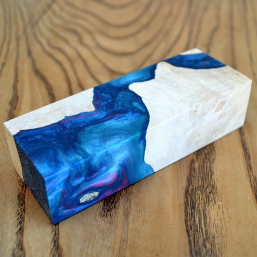 Maple BURL & Resin Hybrid Wood Block Turning Blank Scales Knife Handle G110 - Picture 3 of 4