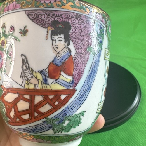 Vintage zhongguo zhi zao covered tea cup mug Hand painted Beautiful 5,8’’ - Picture 10 of 14