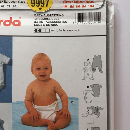 Burda 9997 Nappy Baby Grow Booties Layette Hat Boy Girl Child New Uncut Pattern - Picture 4 of 12