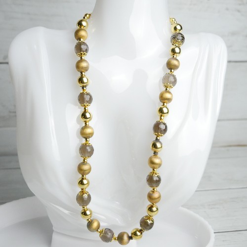 Veronese Italy Silver 925 Golden Plated Clad Smoky Quartz Bead Necklace 22" - Picture 11 of 16