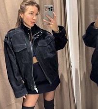 ZARA WOMAN NEW  BLUE 100% SUEDE LEATHER JACKE...