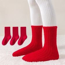 6 Pairs Kids Boys Girls Red Thick Velvet Fleece Warm Middle Tube New Year Socks