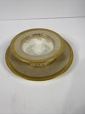 Tressemanes & Vogt (T&V) Encrusted Fina China Soup Bowl and Saucer
