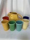 Vintage Fiesta *Yellow* Juice Pitcher & *All 6 Original Color* Juice Tumblers