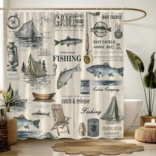 Fish Shower Curtain,Vintage Fishing Cabin Rustic 70"W x 70"L Pack of 1 