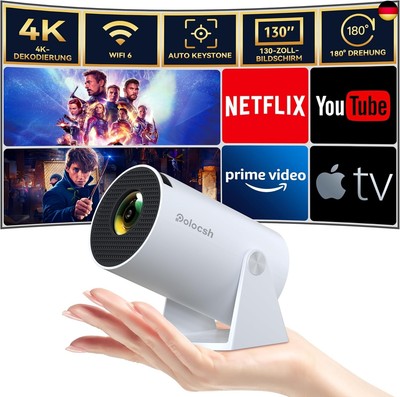 Polocsh Beamer, Mini Beamer mit WiFi6 und BT 5.2, Projektor Full HD 720P,