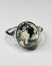925 Sterling Silver Natural Cabochon Green Moss Agate Ring