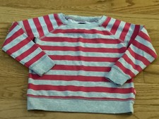 GAP GIRL 6/7 Deep Pink  Gray Stripe Raglan Sleeve Pullover Sweatshirt