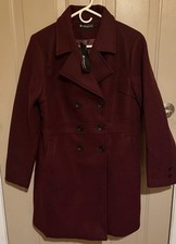 Allegra K Women's Double Breasted Long Coat in Burgundy Wine Size L NEW w/Tags