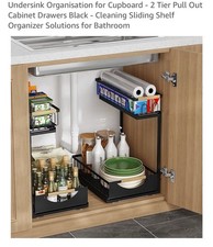 Under Sink Organiser 2 Pack of 2-Tier Pull Out Cabinet Adjustable Height Black