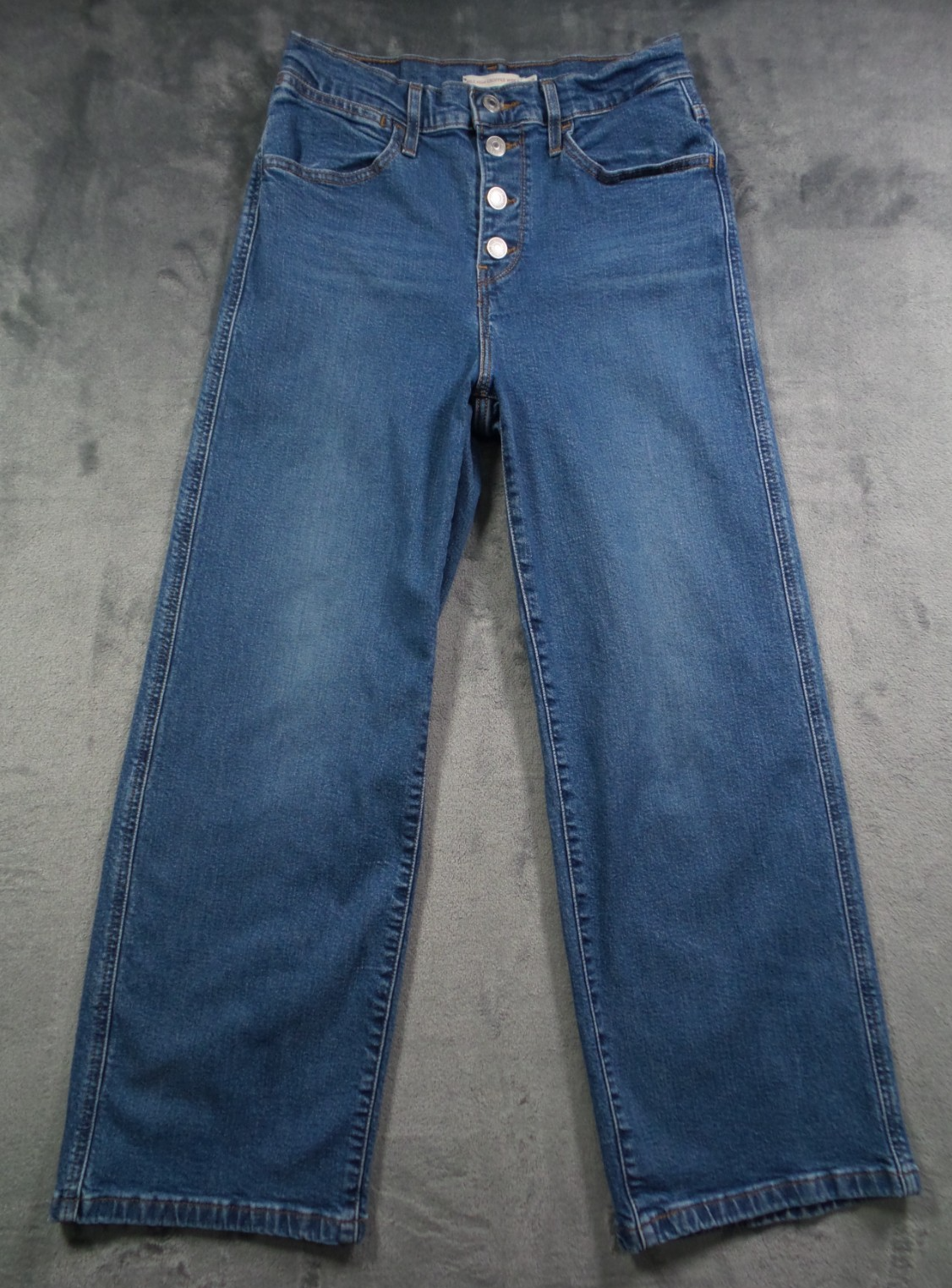 Levis Jeans Womens Size 27 Blue Denim Mile High Cropped Wide Leg Button Fly