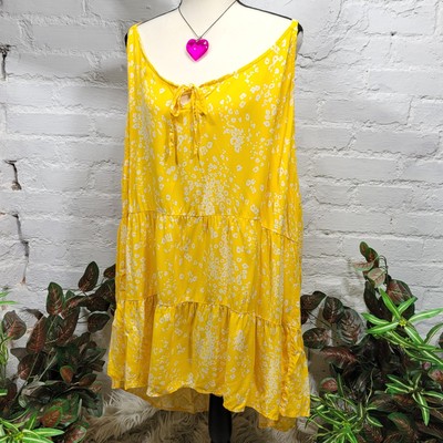 Torrid Womens 6X Yellow Challis Leopard Tie Front Tiered Boho Cami