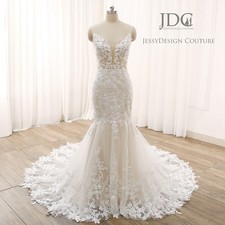 Elegant floral mermaid lace wedding dress wedding dress n.measurement buttons thin straps