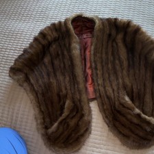 Brown Mink Fur Cape with Satin Lining Original Vintage Wrap Stole