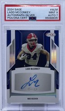 Ladd McConkey Rookie Auto PSA 9/7 -2024 Sage Silver - Chargers, Georgia Bulldogs