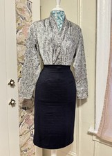 Vintage Paul Stuart Blue Grid Pattern Pencil Skirt