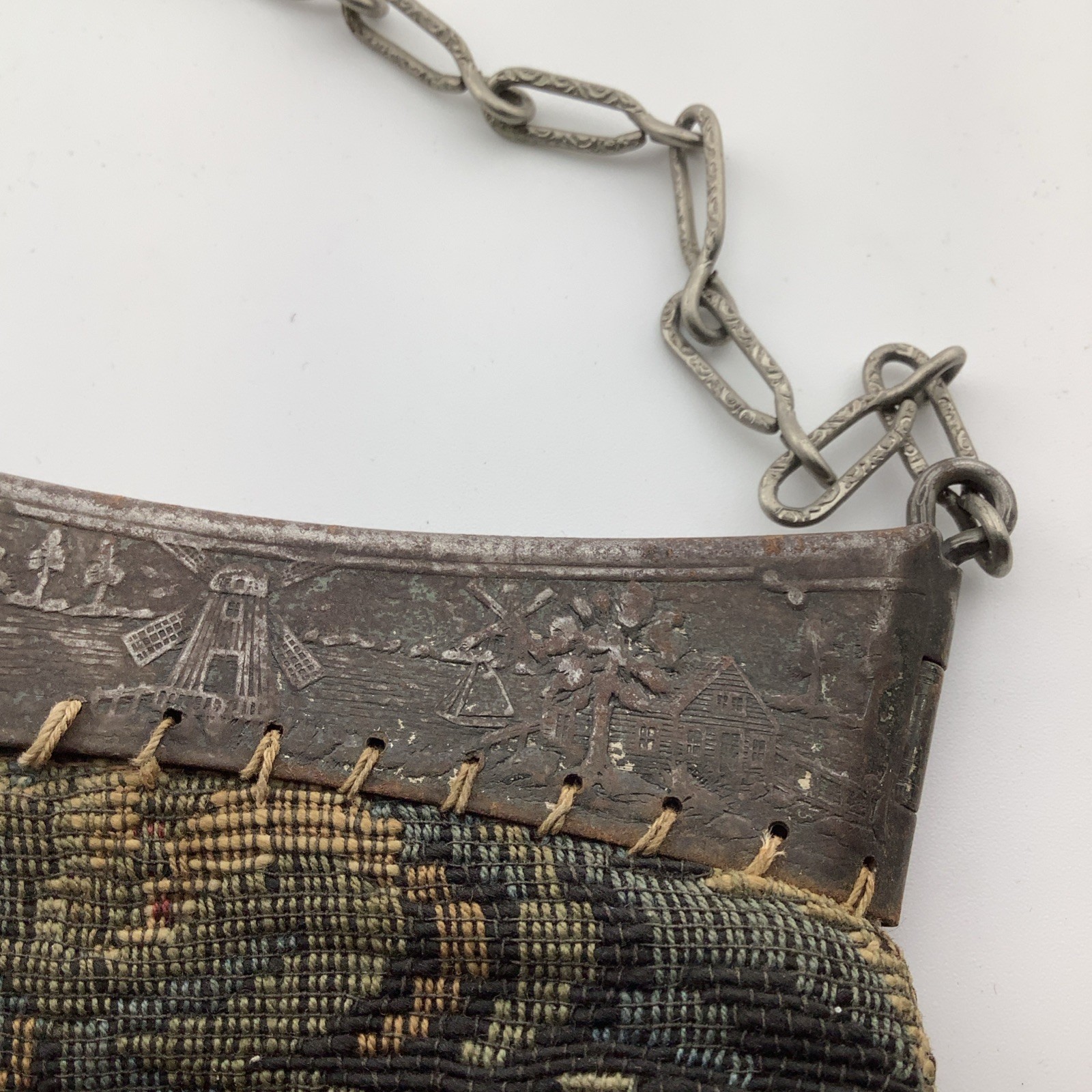 Antique Double Hinged Windmill Design Frame Tapes… - image 11