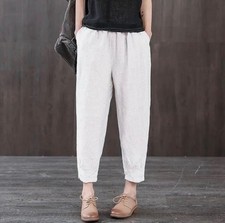 Women Cotton Linen Harem Pants High Waist Casual Loose Trousers Summer Pants