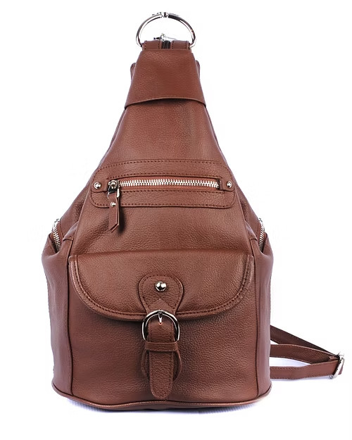 Brown Roma Leathers Snap Buckle Lockable Convertible Backpack