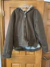 Berne Men's Chore Canvas Hooded Sherpa Brown Work Jacket Size Large Tall