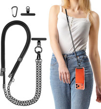 Cell Phone Chain Crossbody Phone Lanyard with 2 Metal Tether Tabs, Adjustable Bl