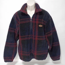 Woolrich Thick Fleece Pullover Sweater Mens L, Red/Blue/Black Plaid, 1/4-Zip 