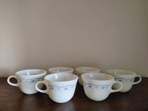 Vintage Pyrex Morning Blue Coffee / Tea Cups Set Of 6