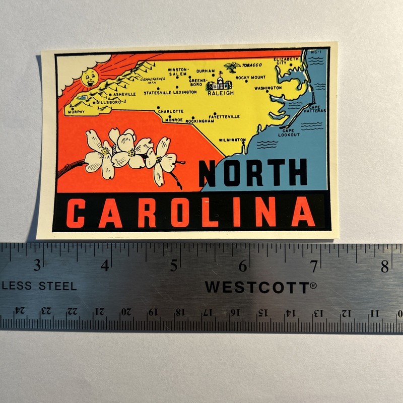 1960's 70’s Vintage Travel Decal "North Carolina”