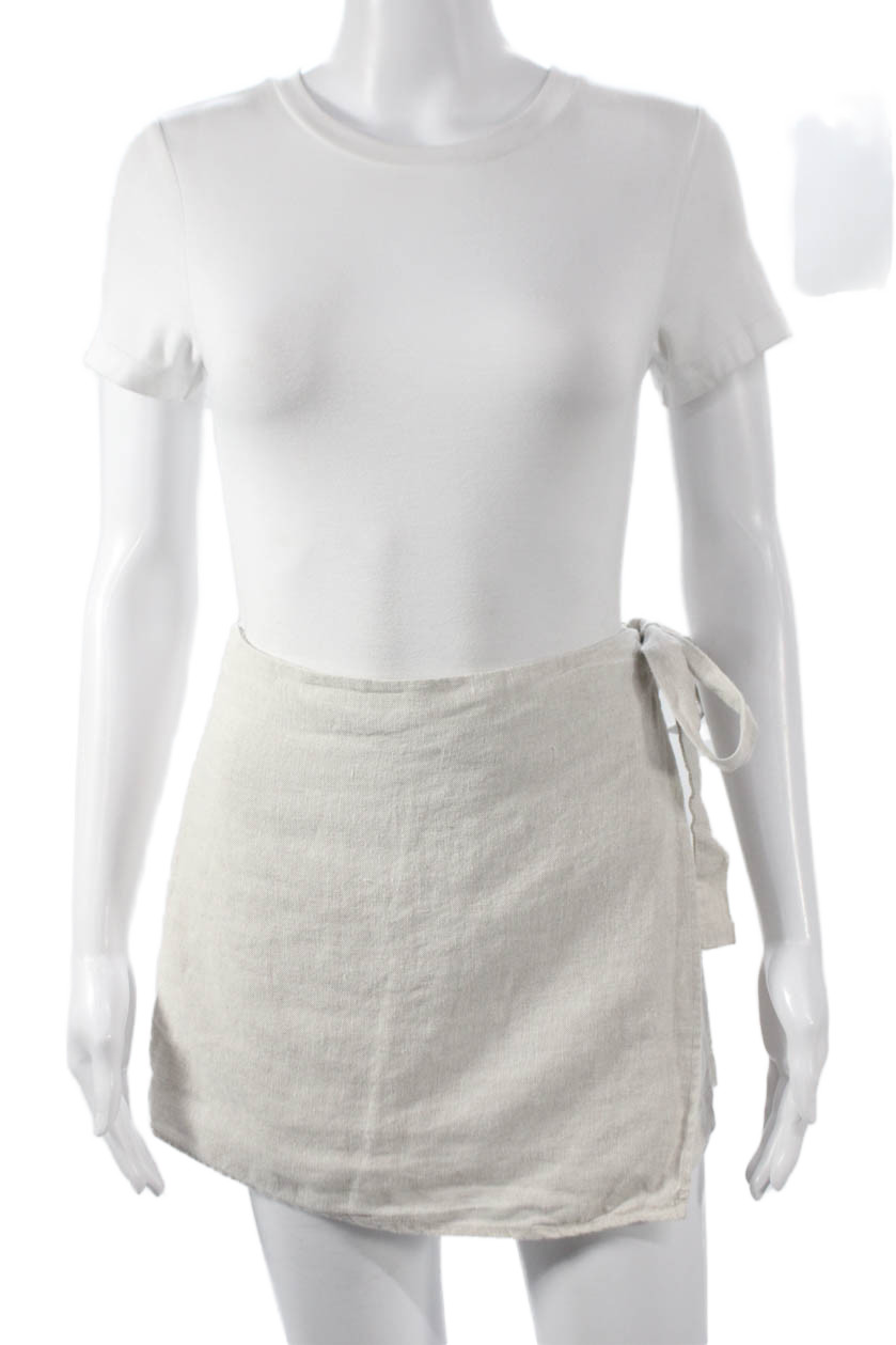 Reformation Womens Wrap Skort Beige Linen Mini Size 8Free Shipping in US $100+ Orders | $6.95 Orders Below