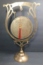 Vintage Etched Brass Gong with Stand Dinner Gong damaged