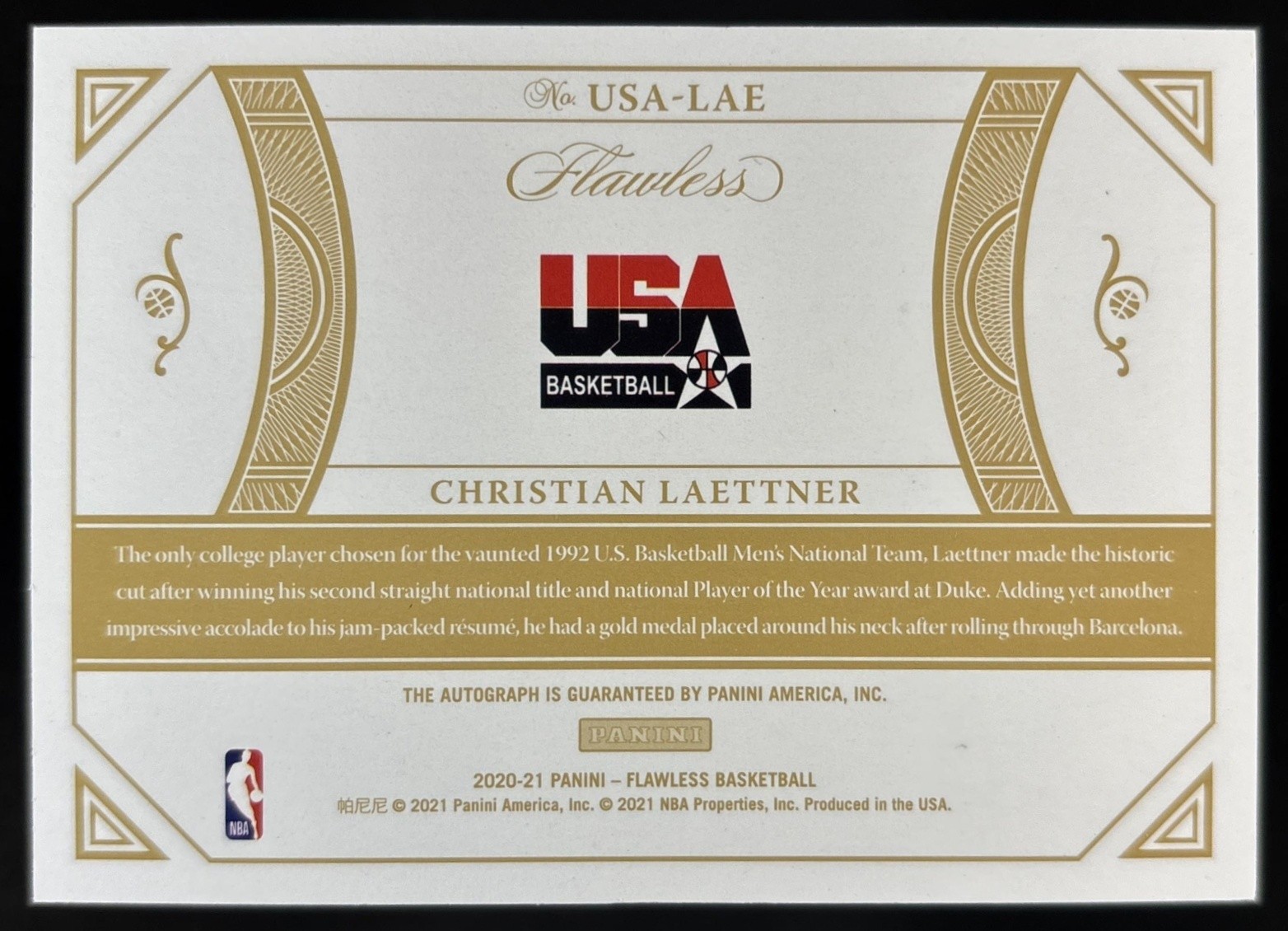 Christian Laettner 2020-21 Panini Flawless USA Basketball Auto USA /25 view 2