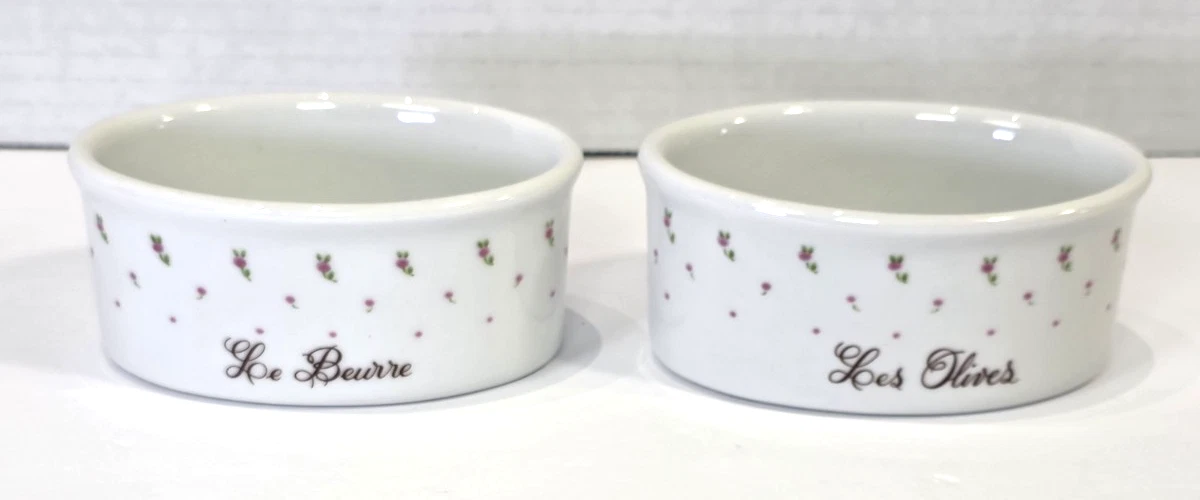 Vintage Apilco France Porcelain Butter and Olives Dishes Ramekins Oval Set of 2