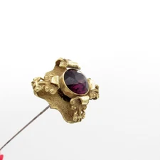 Antique Heavy Brass, Great Quality Hat Pin with Faceted PURPLE Stone Hatpin