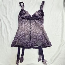 La Perla Purple Lace Lingerie Underwire Basque Corset Bustier with Garter Clips