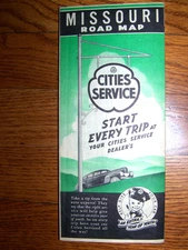 1930's - 40's  MISSOURI CITIES SERVICE ROAD MAP -  NICE