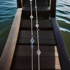 Brighton Long Necklace Elora Gems Dots Silver With Crystals Blue Purple NWT