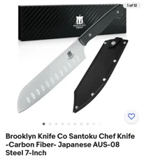 Brooklyn Knife Co Santoku Chef Knife -Carbon Fiber- Japanese AUS-08 Steel 7-Inch