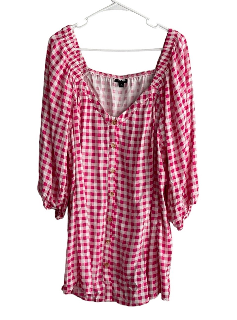Torrid Pink White Check Gingham  Button Front Top 4X Cottagecore Picnic